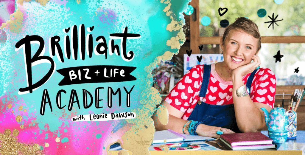 Leonie Dawson Brilliant Biz Academy Image colorful splashes with a photo of Leonie Dawson