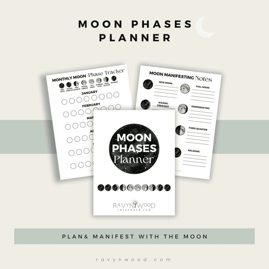 Full Moon & The Green Witch 4 Sample pages from the moon phases planner that helps you plan and manifest with the moon.