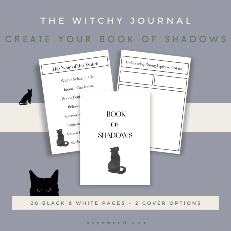 Shop - mock up of the Book of Shadows/Witchy Journal showing sample pages.