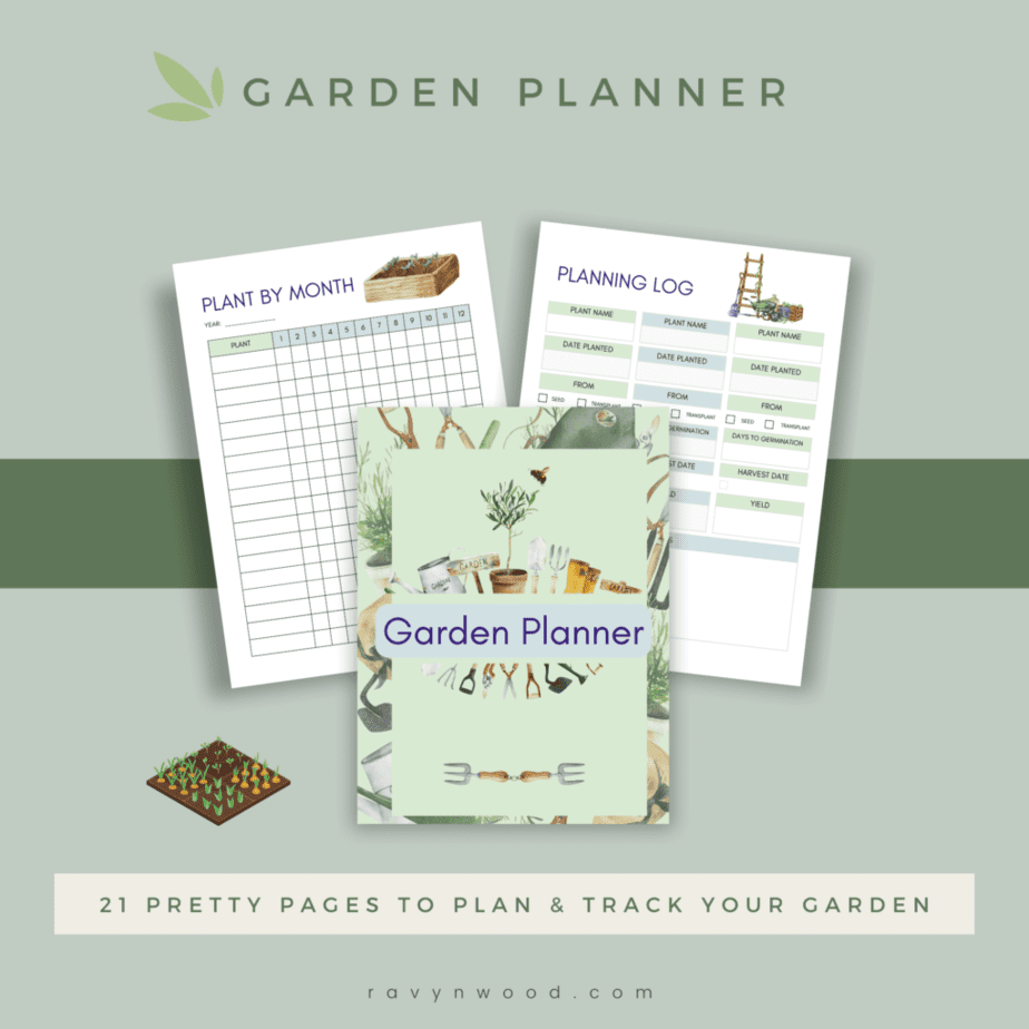 Shop - garden planner mock up image showing 3 pages from the planner.