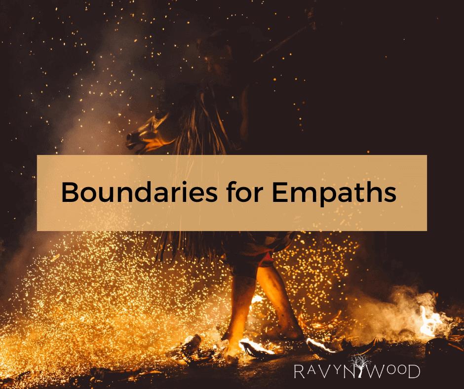 Boundaries for Empaths class badge showing a woman walking on fire