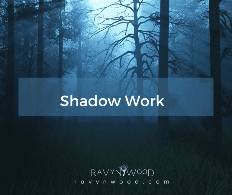 shadow work emblem with dark forest background