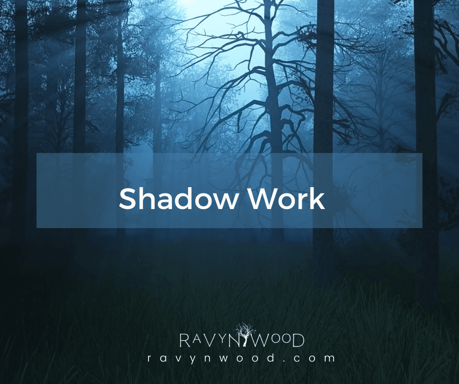 shadow work emblem with dark forest background