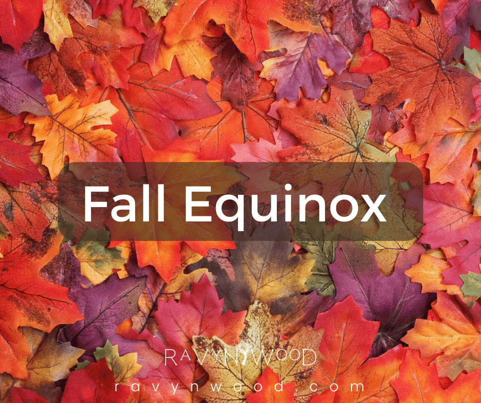 fall equinox represented by a graphic with colored leaves background