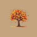 Fall equinox icon with a tree showing colored leaves in orange, red and yellow