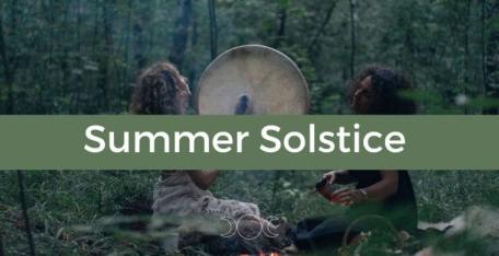 Summer Solstice: 6 Easy Ways to Honor the Longest Day of the Year 4 two women in a forest playing a large circular drum on summer solstice